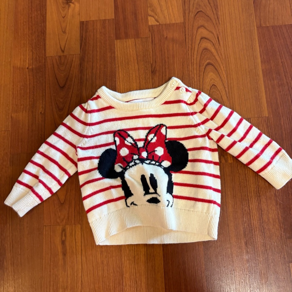 Baby GAP Disney Cream & Red Striped Minnie Mouse Sweater -baby Girls